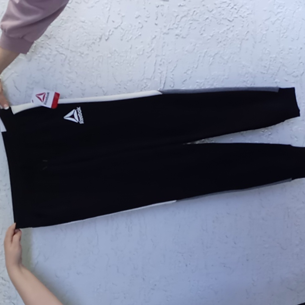 Reeboks BNWT Color Block Joggers - Women's Black w White n Grey Trim SZ XL SLIM